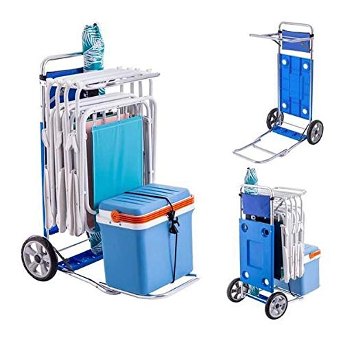 LOLAhome Reforzado Carro portasillas con Brazo Porta Nevera rígida y Convertible en Mesa de Aluminio y PVC Azul de 45x50x105 cm