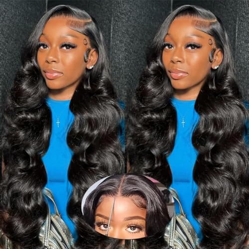 28 Inch 13x6 Glueless Wigs Human Hair Pre Plucked Pre Cut 200% Density Wear and Go Glueless Wig HD Body Wave Lace Front Wigs Human Hair for Women Frontal with Baby Hair