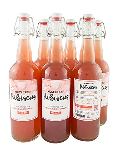 KOMBUTXA BEBIDA TE KOMBUCHA ORGANICA -6 botellas de Hibiscus y Granada 750 ml Bio ecologica fermentada tea energetica quemagrasas sin azucar añadido isotonica resaca quema grasas