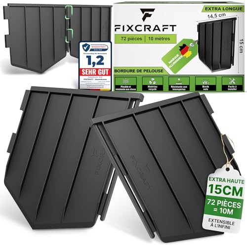 FIXCRAFT® Bordure de Pelouse 10m I Bordure Jardin Extérieur Flexible, Anti-pli & résistant aux Intempéries I Jardin Bordure Plastique - Pose Extra-Profonde...