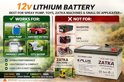 Image of EPLUS Zatka 12V 18Ah Lithium LiFePO4 Battery with BMS | 5X Life vs Lead Acid | Fast Charging | for Solar, 45+ Double Motor Spray Pump, Toy car, Fence Pulse Machine