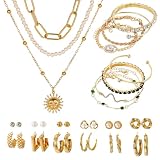 HTTDSLF 33 Pcs Parure Bijoux Femme, Ensemble de Bijoux pour Femme, Bracelet Femmes, Collie...