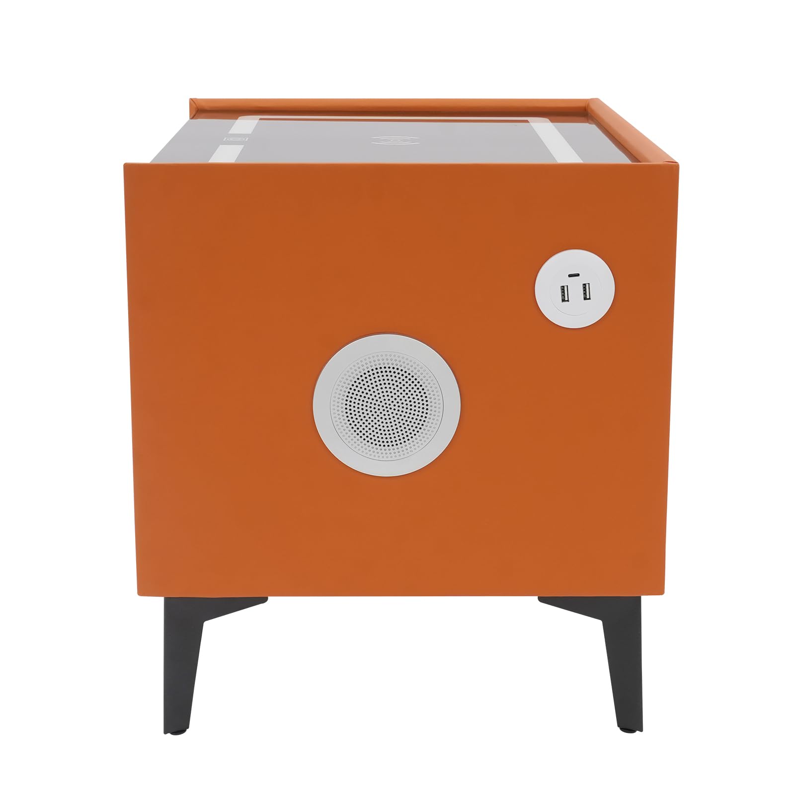 Kompakter Smart Nachttisch 50x40x46cm, Elektrischer Nachttisch USB Ladestation, Fingerprint Schloss, Bluetooth Box, 2 Schubladen und 3 farbige LED-Beleuchtung (Orange)