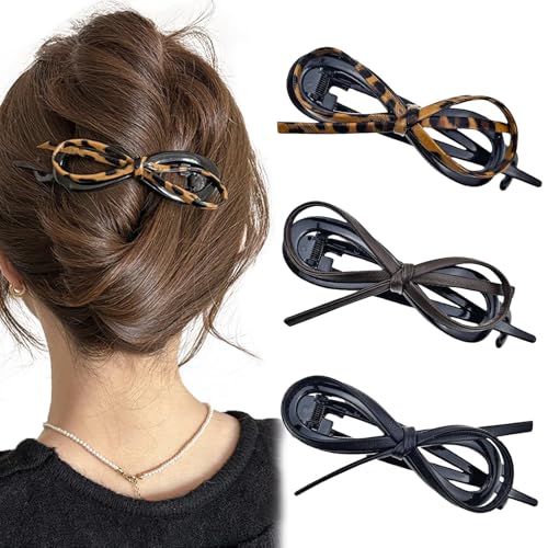 Kinretixia Juego de 3 pinzas para el pelo con lazo para mujer, pinzas planas para el pelo, pinzas para el pelo fino, pinzas laterales con agarre fuerte, pinzas antideslizantes