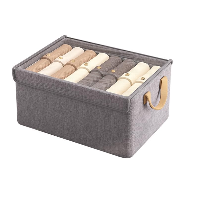 Scatola portaoggetti pieghevole con finestra trasparente, organizer in tessuto con manici (grigio, 50 x 44 x 32 cm)