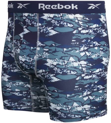 Reebok Men's Boxer Briefs – 4 Pack Quick Dry Moisture Wicking Performance Mens Underwear - Stretchy Soft Boxers for Men S-XL, Size X-Large, Navy/Blue/Print4