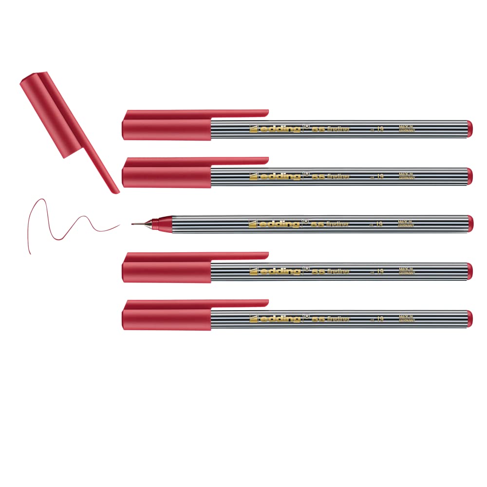 edding 55 - fineliner - carmine - 10 pens - 0.3 mm nib - colour pen for writing, drawing, underlining, illustrating - for children and adults, at school and in the home or office