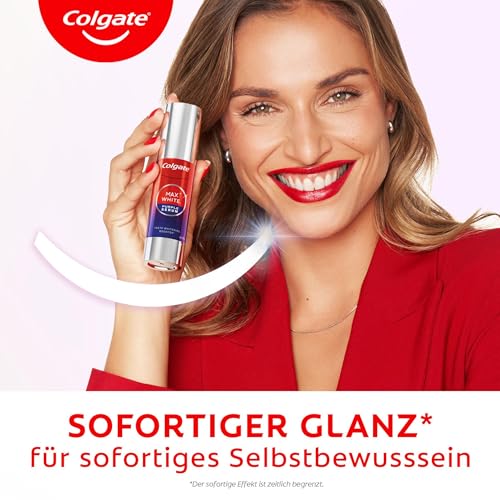 Colgate Max White Purple Serum 40ml, Lila Zahnaufhellung, hellt sofort auf, Zweifach-Aktiv-Formel für sofortige Farbkorrektur, mit Mikro-Poliermineralien