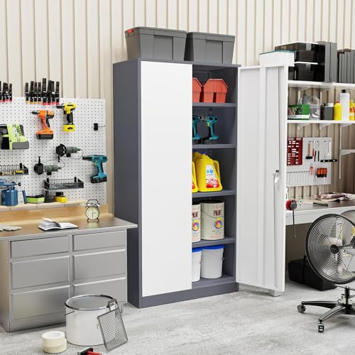Image of INTERGREAT Metal Storage Cabinet Doors, 72 inch Locking Steel Storage Cabinet with Shelves, Tall Lockable Steel Cabinets for Home Office, Garage(New Grey)