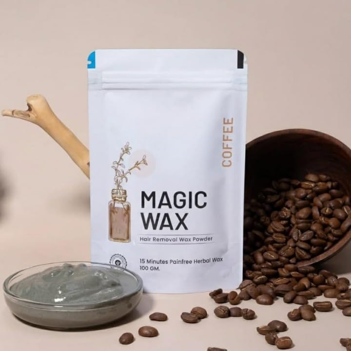 Herbal Wax Powder for Hair Removal - Magic Wax - 15 min Instant Painless Ayurvedic Natural Waxing Powder All Types of Hair Skin Hands Legs Underarms Private Bikini Part 100 gm Coffee