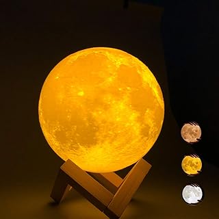 Lampada Luna 3D Stampata,ACED 3 Colori Dimmerabile con Toccare il Controllo luce notturna led,18cm in Lampade del buonumore per bambini,Lampada Decorazioni per Camera,Regalo per Compleanno e Natale