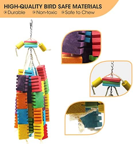 MQUPIN Extra Large Bird Parrot Chewing Toys Upgraded,Parakeet Cage Bite Toys Hanging Chewing Multicolored Wooden Blocks Tearing Toys for Large Bird Amazon Parrots African Grey(Colorful)