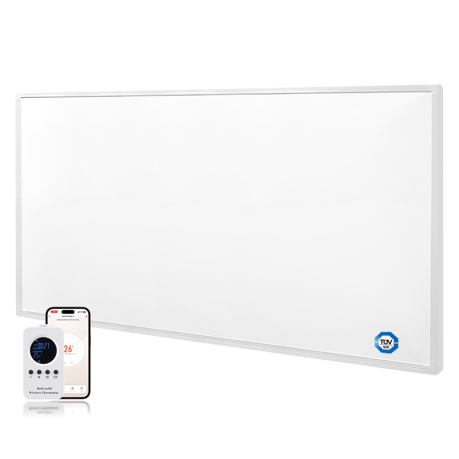 Behaglich Pannello Radiante Infrarossi 600W con Termostato a Controllo Remoto - Temperatura Massima Fino a 120° - 1-3 Minuti per Raggiungere la Temperatura di Esercizio -WiFi - 10 Anni di Garanzia