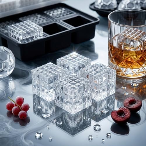 Image of Premium Combo of Large 3D Crystal Square Ice Cube Tray & Football Shaped Silicone Molds for Chilling Drinks, Chocolates, Juice, Jelly and Many More. Pack of 2 (Violet)