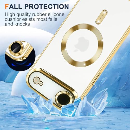 Image of VONZEE Electroplating Transparent Clear Logo Back Cover TPU Compatible with iPhone 17 Air Case, Compatible with Magsafe, Full Body & Individual Camera Protection for Each Lens for Men & Women (Gold)