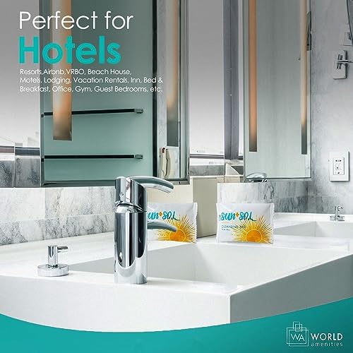 World Amenities - Sun + Sol Bulk Luxurious Cleansing Bar With Warm Coconut & Vanilla Fragrances, Pleat Wrapped Travel Size Toiletries, Mini Hotel Amenities
