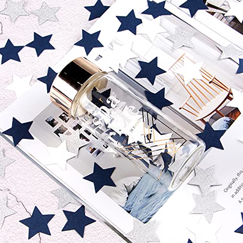 300Pcs Navy Blue White Silver Paper Confetti,Glitter Twinkle Little Star Table Confetti,Birthday Graduation 2023 Fathers Day Wedding Baby Shower Party Decorations Circle Dots Lasting Surprise #TOP5