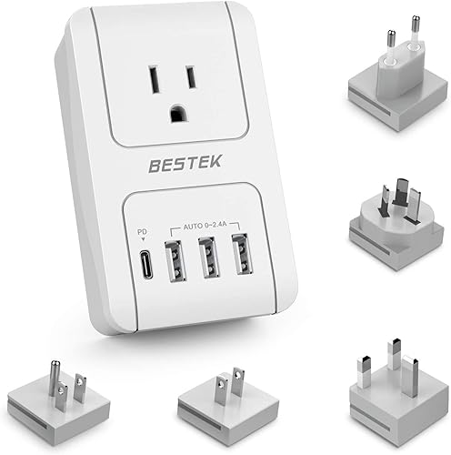 BESTEK Adaptador de viaje internacional, adaptador de viaje convertidor de 3000 W para secador de pelo, cargador de pared de viaje USB con enchufes