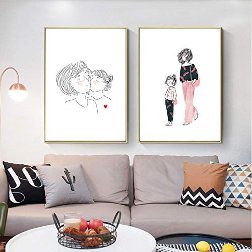 Toile Mère et Fille Ligne Abstraite 50x70 cm | Deux Affiches Minimalistes