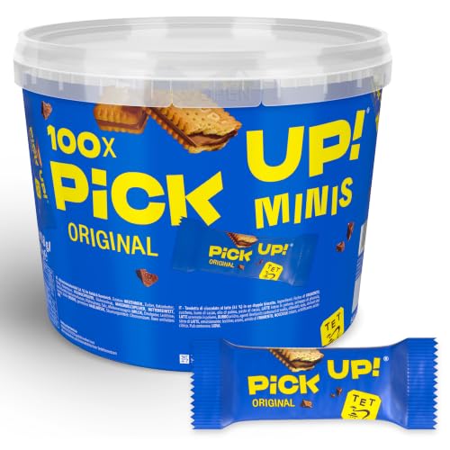 PiCK UP! minis Original (1 x 1.06 kg), Mini-Keksriegel mit knackiger Milchschokoladentafel zwischen zwei Keksen, ein Snack zum Teilen, 100 Portionspackungen