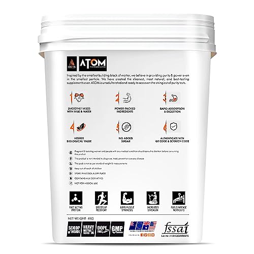 Image of Asitis Nutrition ATOM Whey Protein Isolate 4kg | 30g protein, 6.1g BCAA & 13g EAA | Ultra Pure-Fast acting Protein | Double Rich Chocolate Flavor