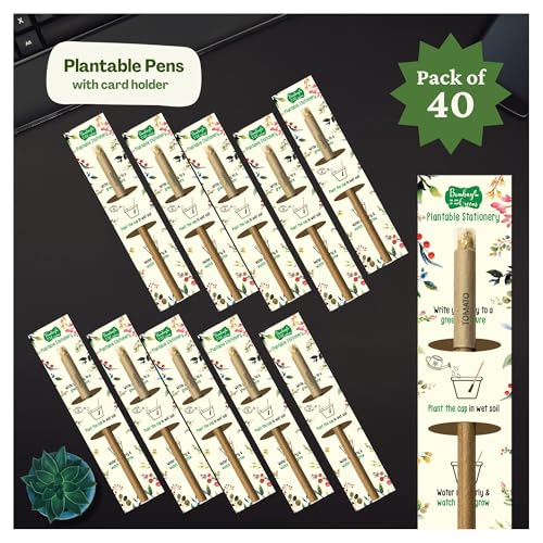 Image of Bombay Greens ; Sow, grow, eat, repeat 40 Plantable Seed Pens With Card Holder - Bio degradable Eco-Friendly Stationery for Corporate Gifting | Sustainable Gifts with Seeds - Pack of 40