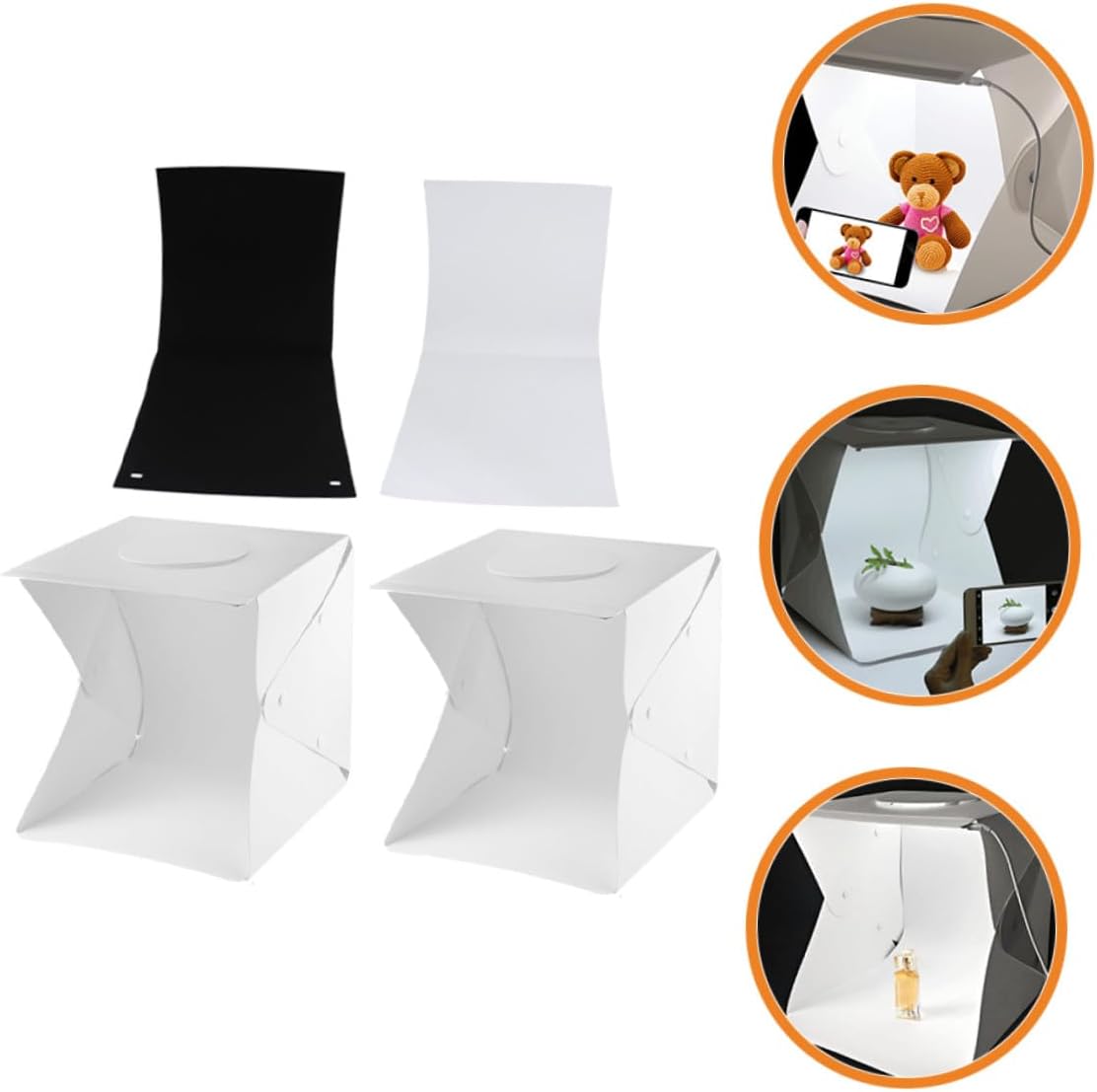 SEWACC Portable 30cm Photo Light Box Kit with LED Soft Glow Strips, Double Backdrops Black and White, Mini Photo Studio Tent for Product and Jewelry Photography