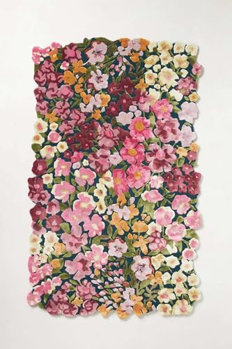 SN ALEFHOME Hand-Tufted Floral Wool Area Rug – 100% New Zealand Wool Carpet | Soft, Durable Flat-Woven Rug for Living Room, Bedroom & Home Décor – Elegant Decorative Floor Mat (4X6_Teal)