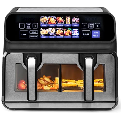 Sinaopus Dual Zone 9L-802TS Heißluftfritteuse, XXL Doppelkammer 2200W Heißluftfritteuse mit