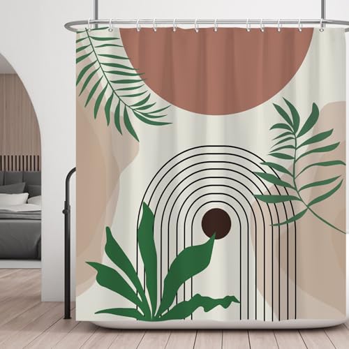 Ttincceer 152x183cm Abstract Shower Curtain Green Tropical Plant Leaves Palm Leaf Bathroom Curtain Abstract Rainbow Sun Shower Curtains Waterproof Bathtub Curtain - Image 2