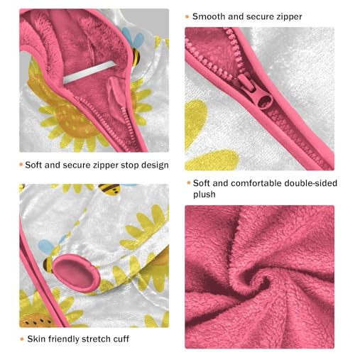 OTVEE Flying Bees Yellow Sunflowers Kids Hoodie Jacket Fall Spring Full Zip Warm Outwear Coat3