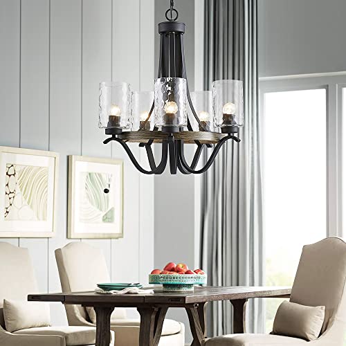 Shrine Lighting 20059 Farmhouse Chandelier Antique Hand Painted Fixture Light,5 Lights Rustic Chandelier Black Chandelier For Bedroom,Living Room,Dining Room,H24 Xd23,Chain Adjustable #TOP4