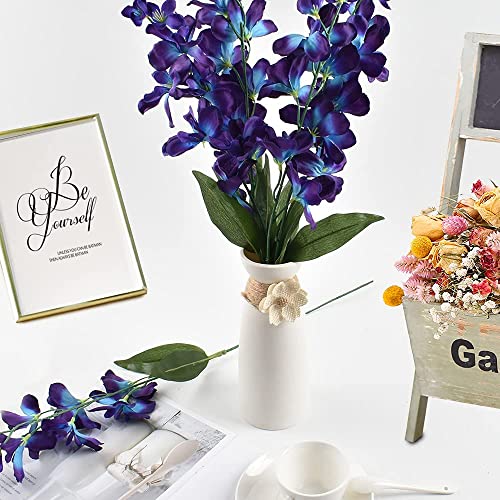 HUIANER 12Pcs Artificial Orchid Flowers Fake Silk Turquoise Orchids Flowers Faux Long Stem for Wedding Bridal Bouquet Wreath Table Centerpiece Outdoor Decor (Purple Blue) - Image 4