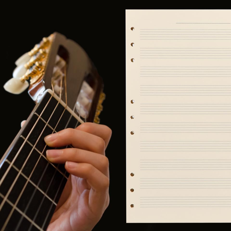 Operitacx Recambio De Papel Manuscrito Musical De 100 Hojas Con 10 Líneas De Pentagrama En Blanco Para Cuadernos De Música Uso Estudiantil Y Profesional