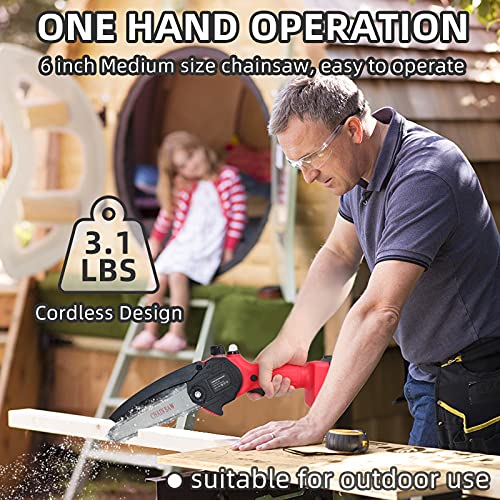 Pafieo Akku Kettensäge 6 Zoll, Mini Kettensäge mit Akku, mit 2 Batterien, 2 Ketten und Sicherheitsschloss, Akku… – Bild 3