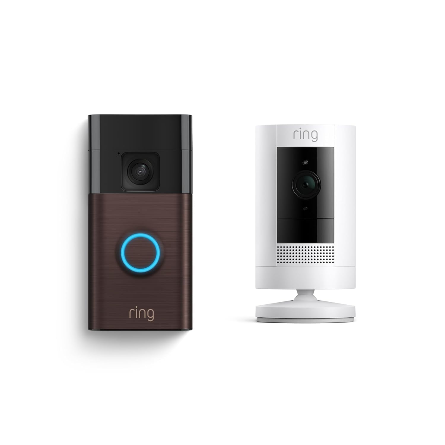 Ring Battery Doorbell Venetian Bronze + Ring Stick Up Cam White