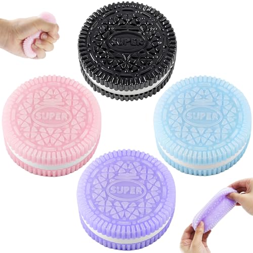 Gytera Sticky Cookie Squishies Fidget Toys Adults, Squeeze Toys Sensory Toys for Kids with Autism, Stress Balls for Adults Fidgets Birthday Gifts Party Favors for Kids(4 Pack Pink Black Green Purple)