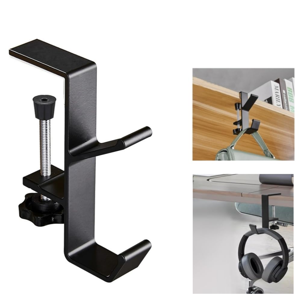 Clamp-On Under Desk Hook for Headphones, Bags & Keys, Fits 1–5cm Desks | Black No nails or screws required. The nuts provide a more secure fix. Adjustable spacing. Strong load-bearing capacity.-image-49