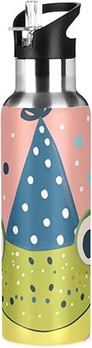 Pink Cunning Frog Leakproof Reusable Water Bottle Insulated with Leak Proof Spout Lid Hot & Cold Double Walled for Sports, Travel, and School 20 OZ