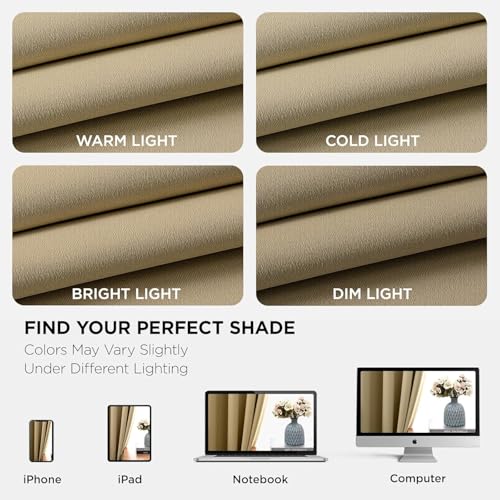 Image of 100% Blackout Curtains 60 Inches Long, 2 Thick Layers Heat and Full Light Blocking Soft Thermal Insulated Drapes for Bedroom (Set of 1 Pc, Beige, 5 Feet)