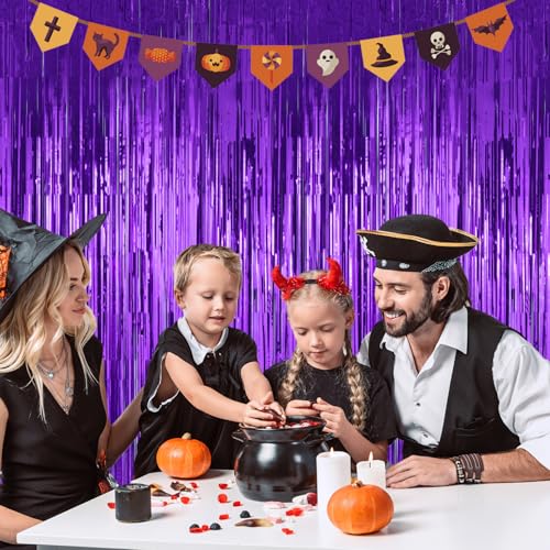Image of Purple Backdrop Curtains Birthday Decorations 2Pack Halloween Foil Curtain Backdrop Streamers Party Decorations Photo Booth Props for Party Decorations