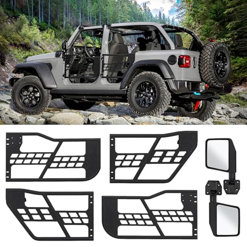Garvee Tube Doors Compatible with 2018-2026 Wrangler JL & 2020-2026 Gladiator JT 4-Door Set of 4 Off-Road Tubular Half Doors with Side View Mirrors Heavy Duty Steel Textured Black