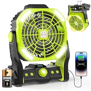 20000mAh Battery Powered Portable Fan – Rechargeable Outdoor Camping Fan with LED Lantern, Personal Cooling Fan for Bedroom with Cold Air, Table Fan for Travel, Hiking, Fishing, Picnic