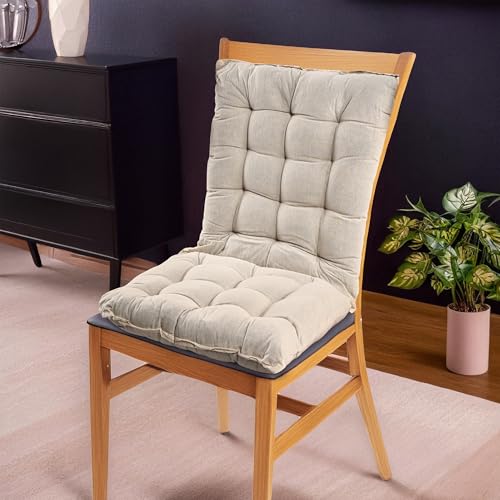 Kuber Industries Cotton 18x36 Inch Long Comfortable Rocking Chair Cushion with Ties | Back Rest & Seat Cushions Chair Pad for Rocking Chairs | Chair Cushion for Office & Home Use | Plain - Cream