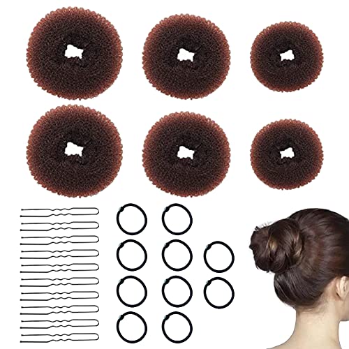 Donuts pour Chignon,Donut Chignon,Cheveux Donuts Chignons,Comprend 6 bagues de cheveux,Avec 10pcs de U-clip et 10pcs de corde de tête,Parfait pour les filles,Pour Cheveux Accessoires,26PCS