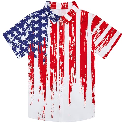 Image of uideazone Boys Hawaiian Shirts Novelty Printed Funky Short Sleeve Button Down Shirt Kids Aloha Luau Shirt 7-14T