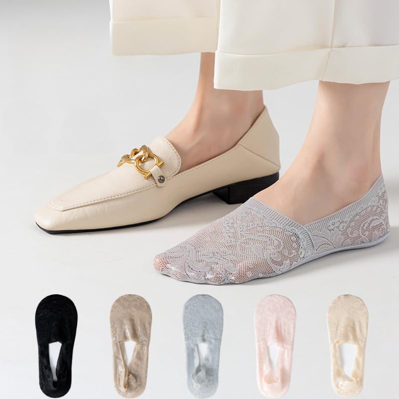 No Show Socks for Women Invisible Thin Low Cut Flat Sheer Socks Sneaker Loafer Heels with Non Slip 5 Pairs
