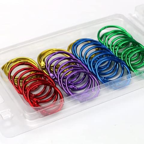 OWLKELA 1 Inch Binder Rings, Office Book Rings, Loose Leaf Rings, 50 Pcs Metallic Assorted Colors Cover