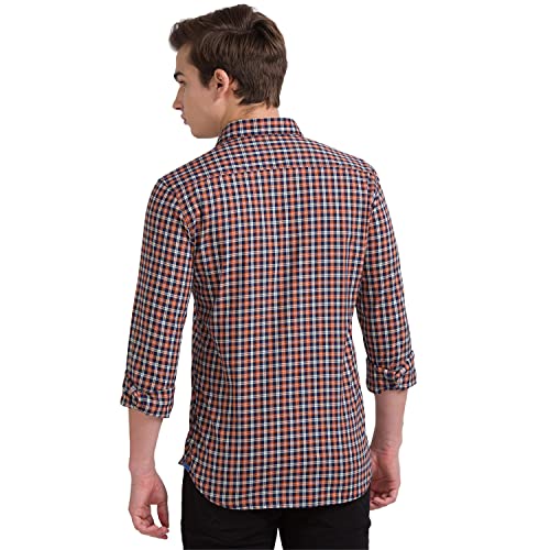 Image of Parx Men's Pure Cotton Checks Pattern Slim Fit Semi Cutaway Collar Full Sleeve Casual Shirt
