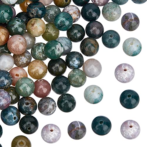 OLYCRAFT 90Pcs Indian Agate Gemstone Beads 8mm Natural Agate Beads Round Gemstone Beads Strands for Jewelry Craft Making - Undyed